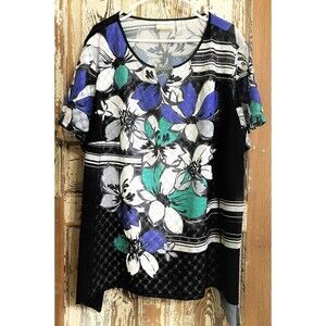 Alfred Dunner Closet Case Embellished Keyhole Short Sleeve Top - Size 3X